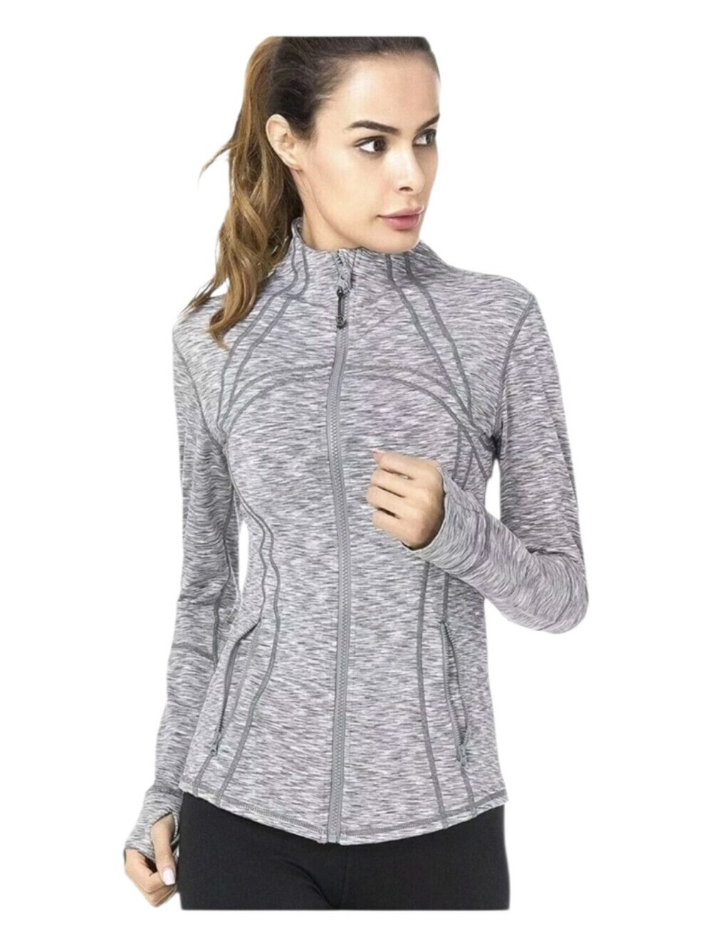 Queenieke Womens Gray Heathered Workout Running Full Zip Define Jacket Size 12